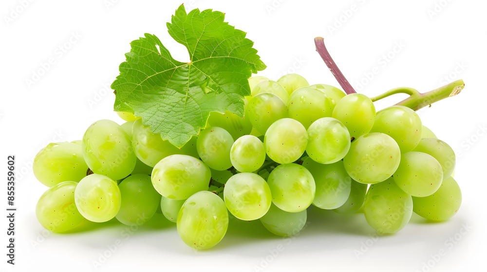 Green grape with leaves isolated on white. With clipping path. Full depth of field. Green grape with leaves isolated on white. With clipping path. Full depth of field.
