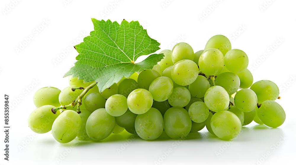 Green grape with leaves isolated on white. With clipping path. Full depth of field. Green grape with leaves isolated on white. With clipping path. Full depth of field.