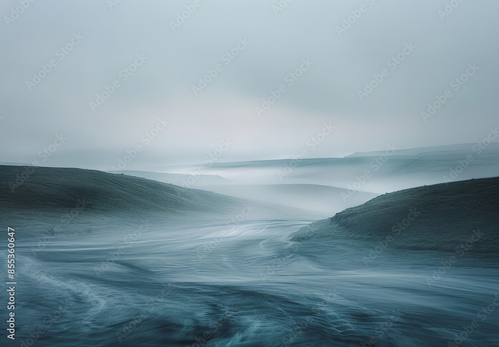Fototapeta premium Foggy Landscape: Serene Misty Shoreline