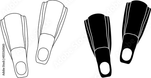 outline silhouette Swimfins icon set isolated on white background