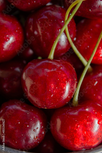 Fresh cherries close-up, with splashes of water, healthy eating concept, healthy lifestyle concept