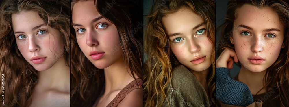 Stylized Portrait of a Person with Different Eye Colors, Moods, and Facial Expressions Stylized Portrait of a Person with Different Eye Colors, Moods, and Facial Expressions