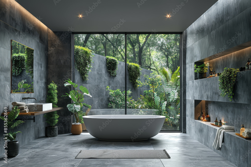 Modern Grey Tiled Bathroom Modern Grey Tiled Bathroom