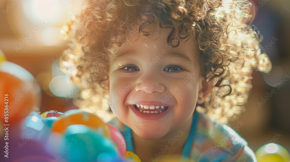 Smiling Baby with Colorful Balls, Capturing a Moment of Joy and Playfulness Smiling Baby with Colorful Balls, Capturing a Moment of Joy and Playfulness
