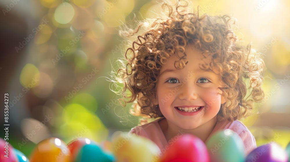 Happy Toddler in Easter Eggs Happy Toddler in Easter Eggs