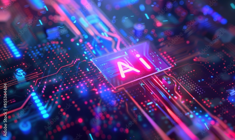 Abstract Blurred Neon Glow Background with AI letters Abstract Blurred Neon Glow Background with AI letters