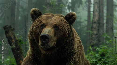 Brown bear located in the Carpathian forest