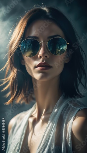 Wallpaper Mural beautiful woman close-up portrait with palms reflections in sunglasses, summer or spring break vibes Torontodigital.ca