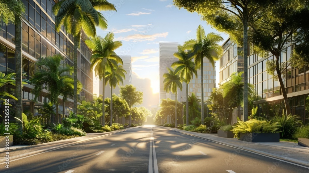 Sunny Palm Tree Tropical Townscape Scenic Road Drive Virtual Reality Nature City Sunny Palm Tree Tropical Townscape Scenic Road Drive Virtual Reality Nature City
