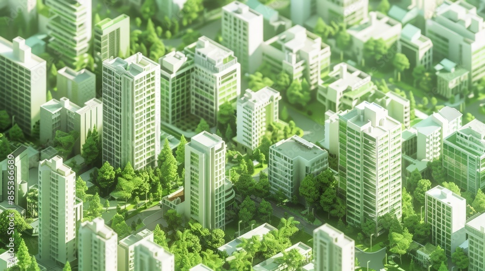 Obraz premium Futuristic Urban Planning: Aerial View of Eco-Friendly, Modern City Architecture