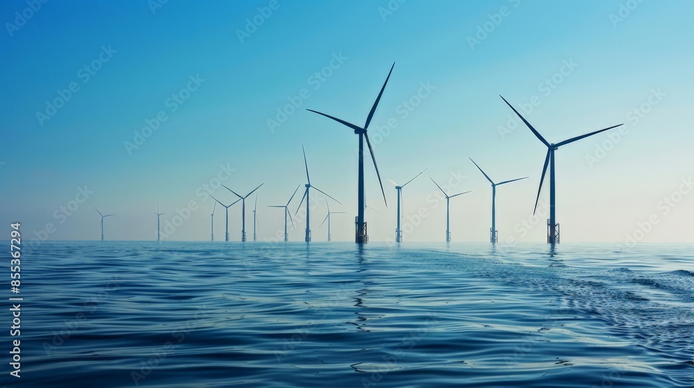 Ocean Wind Farm with Clear Sky Background Ocean Wind Farm with Clear Sky Background