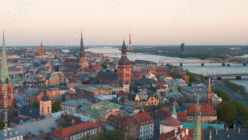 Top view of the old town of Riga with beautiful colorful buildings in Riga city, Latvia.