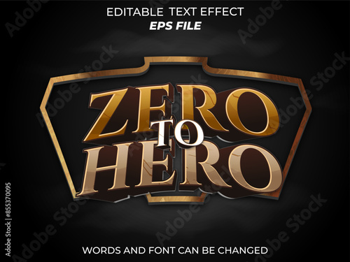 zero to hero text effect, font editable, typography, 3d text for games. vector template
