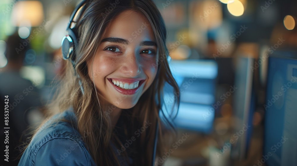 Smiling call center workers. Smiling call center workers.
