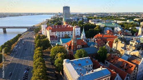 Top view of the old town of Riga with beautiful colorful buildings in Riga city, Latvia.