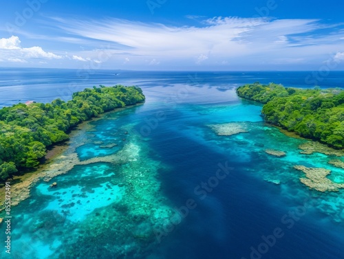 Aerial view of the Bocas del Toro Archipelago with its coral reefs and clear blue waters in Panama   © mozzang