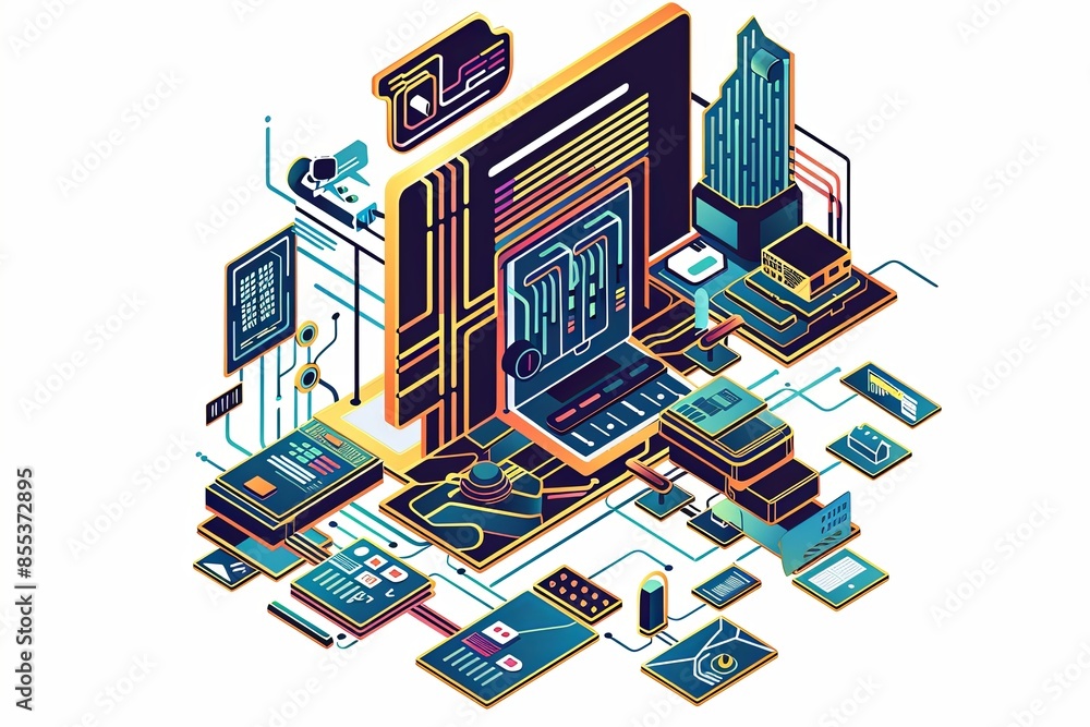 Conceptual Technology Flat Illustration created with Generative AI Conceptual Technology Flat Illustration created with Generative AI