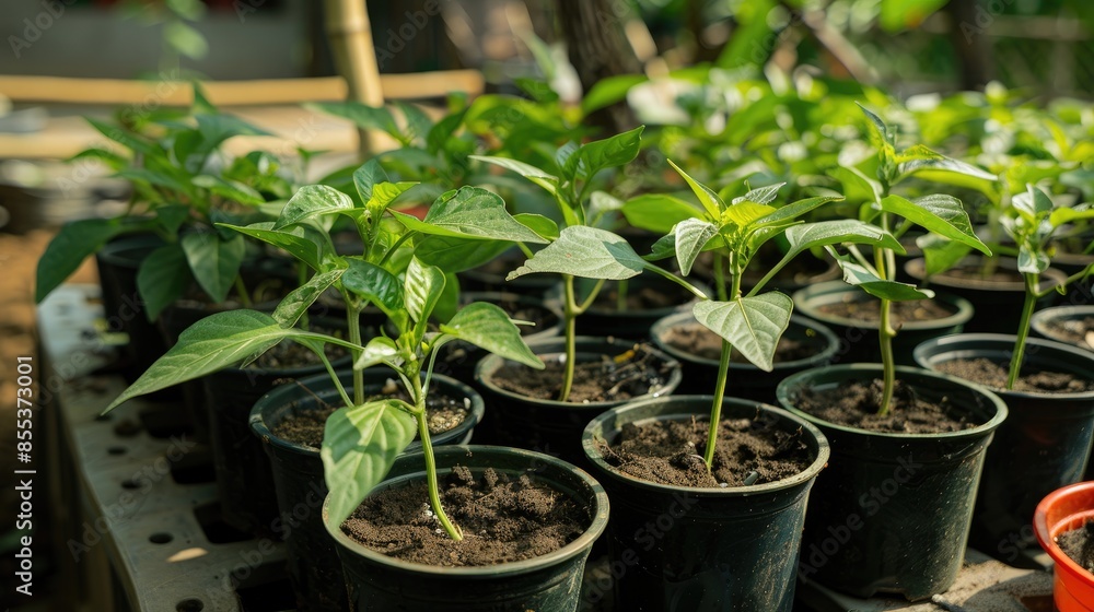 Fresh pots for cultivating green chili plants Fresh pots for cultivating green chili plants