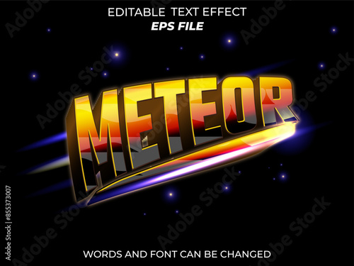 meteor text effect, font editable, typography, 3d text. vector template