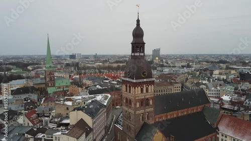 Top view of the old town of Riga with beautiful colorful buildings in Riga city, Latvia.