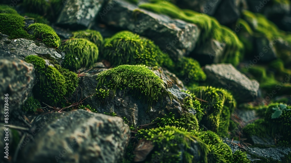pattern green moss grown up cover the rough stones and on the floor in the forest Show with macro view Rocks full of the moss texture in nature for wallpaper : Generative AI pattern green moss grown up cover the rough stones and on the floor in the forest Show with macro view Rocks full of the moss texture in nature for wallpaper : Generative AI