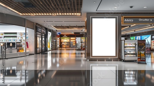 Sign and Billboard Mockup at duty free shop in departure terminal to promote your business or organization in a unique and eyecatching way : Generative AI
