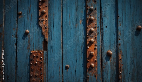 Rusty blue wooden texture with studs