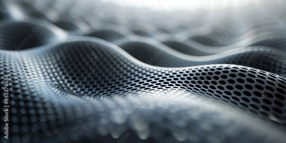 Close-up of an abstract metallic mesh surface, showcasing a wave-like texture and intricate patterns in a modern design. Close-up of an abstract metallic mesh surface, showcasing a wave-like texture and intricate patterns in a modern design.