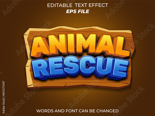 animal rescue text effect, font editable, typography, 3d text for games. vector template
