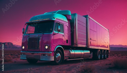 Semi truck parked in desert at twilight