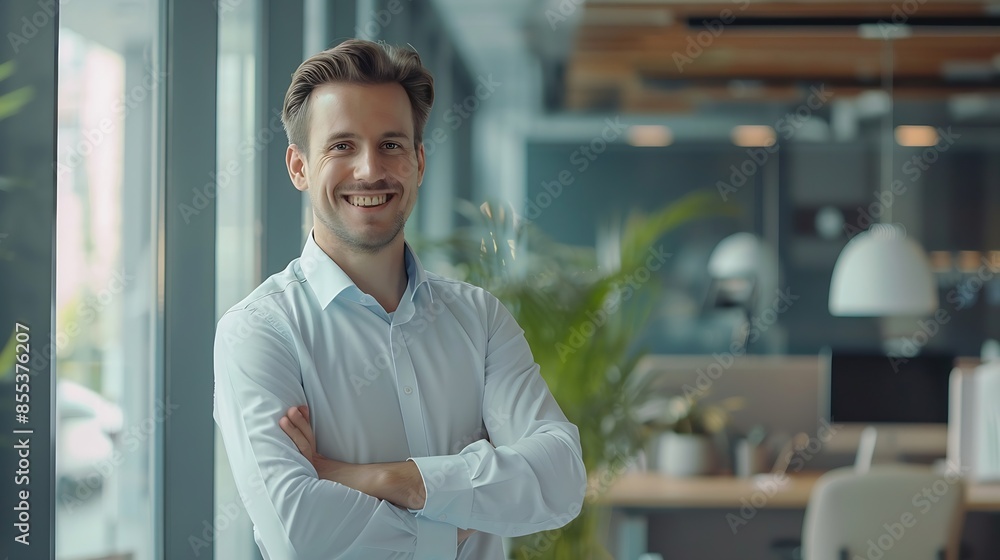 Happy crossed arms and portrait of businessman in office with company pride confidence and smile Creative startup professional agency and person for career work and job in modern workp : Generative AI Happy crossed arms and portrait of businessman in office with company pride confidence and smile Creative startup professional agency and person for career work and job in modern workp : Generative AI