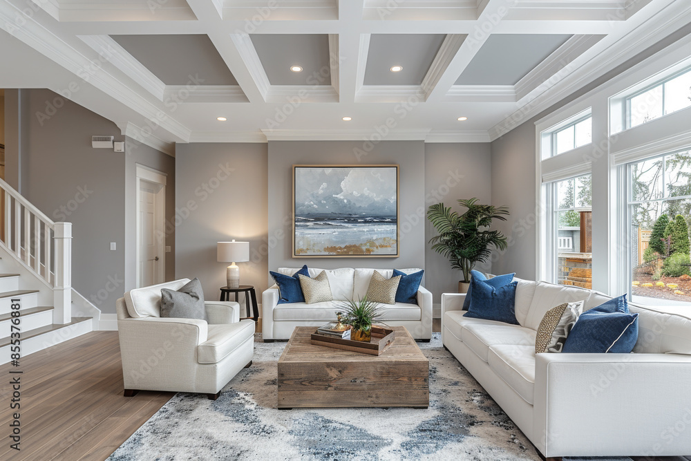 Panoramic Gray Living Room with Poster
