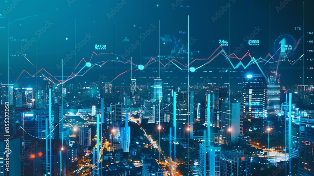 custom made wallpaper toronto digitalBig data chart on city backdropTrade technology and investment analysisBusiness development financial plan and strategy : Generative AI