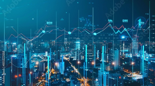 Wallpaper Mural Big data chart on city backdropTrade technology and investment analysisBusiness development financial plan and strategy : Generative AI Torontodigital.ca
