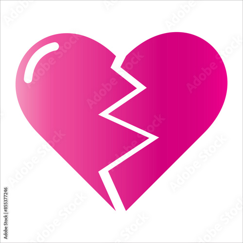 Pink Heart broken to two pieces vector illustration icon or logo, broken heart concept, breakup or divorce, heartbreak regret, separated couple, tragic love. Broken pink Heart Emoji.