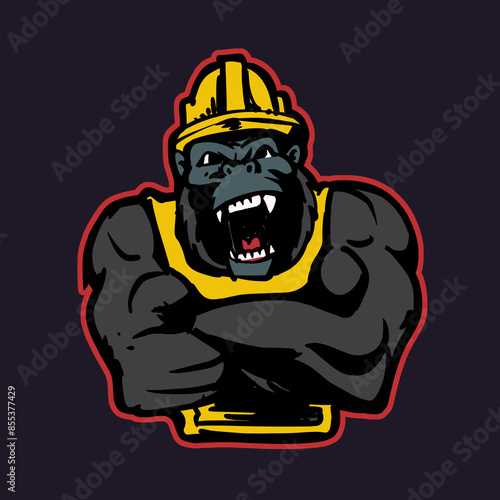 Gorilla Constructor Cartoon Mascot in Vector