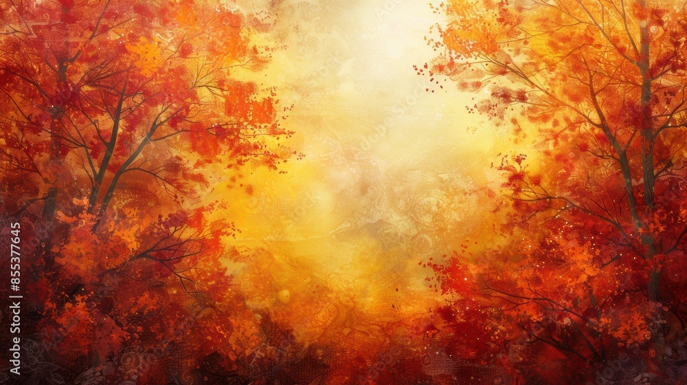 Artistic depiction of autumn trees with vibrant orange and red foliage, creating a warm and colorful seasonal landscape. Artistic depiction of autumn trees with vibrant orange and red foliage, creating a warm and colorful seasonal landscape.