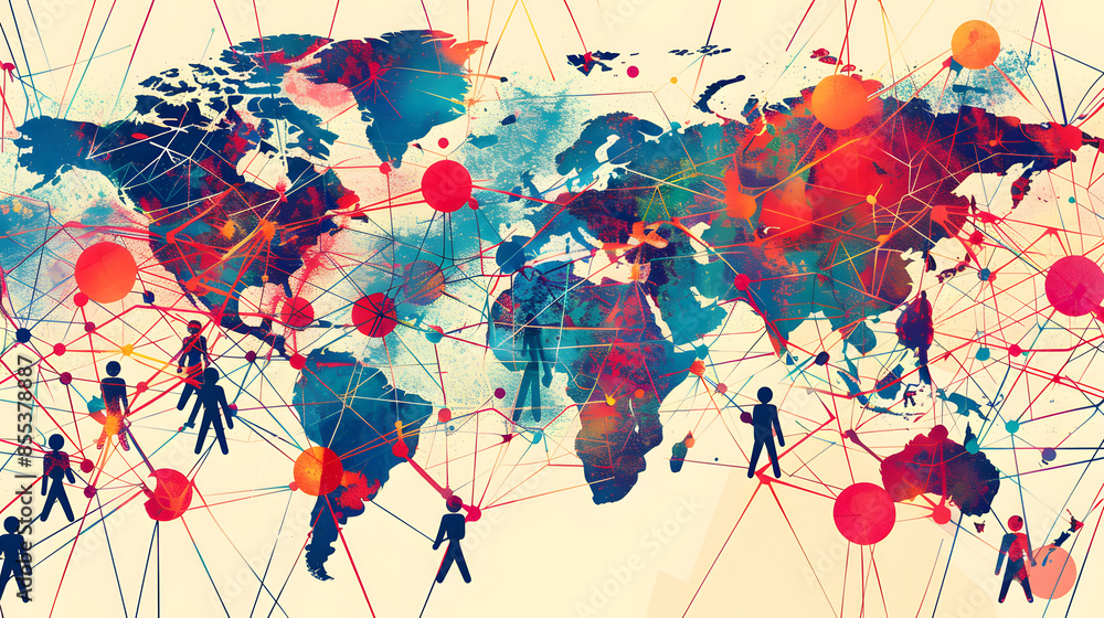 Naklejka premium world map with technology effect
