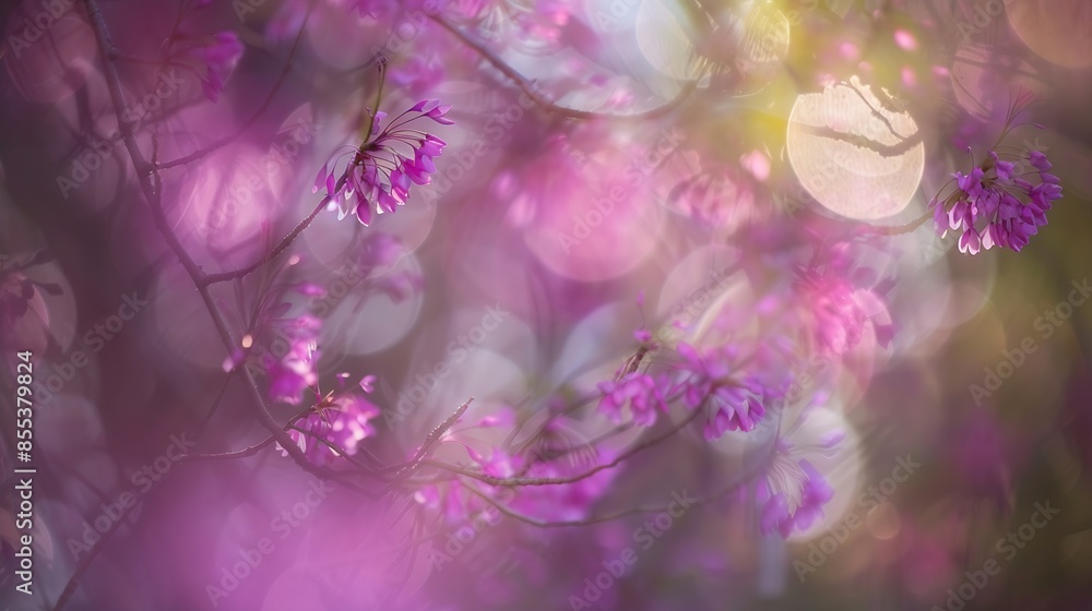 Abstract of Eastern Redbud Tree Cercis Canadensis Judas tree native to eastern North America shown here in full bloom in south central Kentucky Shallow depth of field : Generative AI Abstract of Eastern Redbud Tree Cercis Canadensis Judas tree native to eastern North America shown here in full bloom in south central Kentucky Shallow depth of field : Generative AI