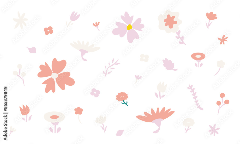 花と葉っぱのイラスト素材セット 花と葉っぱのイラスト素材セット