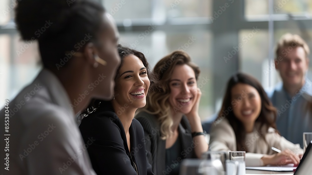 © The Little Hut - Business meeting  Group of diversity men and women sitting in conference room and smiling at meeting research plan in boardroom Professional business people brainstorming and teamwork  : Generative AI