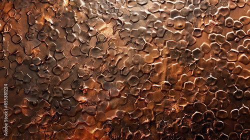 Textured abstract background with warm copper tones, showcasing a hammered metal surface with intricate patterns. photo