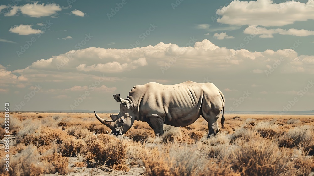 Wild african animals Portrait of a male bull white Rhino grazing in Etosha National park Namibia : Generative AI Wild african animals Portrait of a male bull white Rhino grazing in Etosha National park Namibia : Generative AI