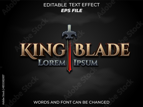 king blade text effect, font editable, typography, 3d text for medieval fantasy and rpg games. vector template
