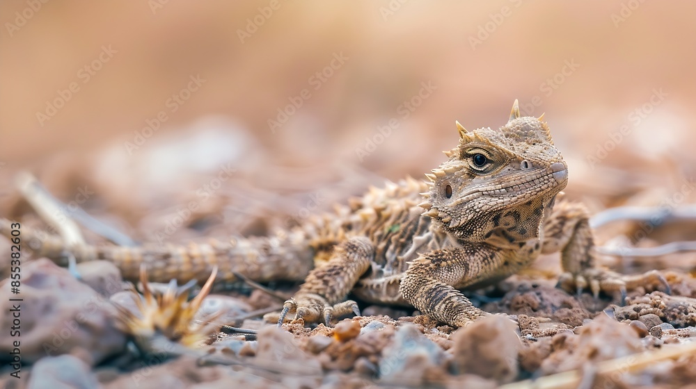 A young regal horned lizard Phrynosoma solare in natural habitat as found on rocky ground with spring vegetative growth in Pima County Arizona USA : Generative AI A young regal horned lizard Phrynosoma solare in natural habitat as found on rocky ground with spring vegetative growth in Pima County Arizona USA : Generative AI