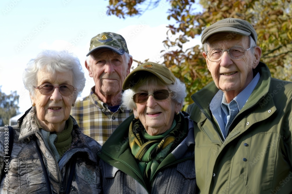 Portrait of a group of elderly people in the autumn park. Portrait of a group of elderly people in the autumn park.