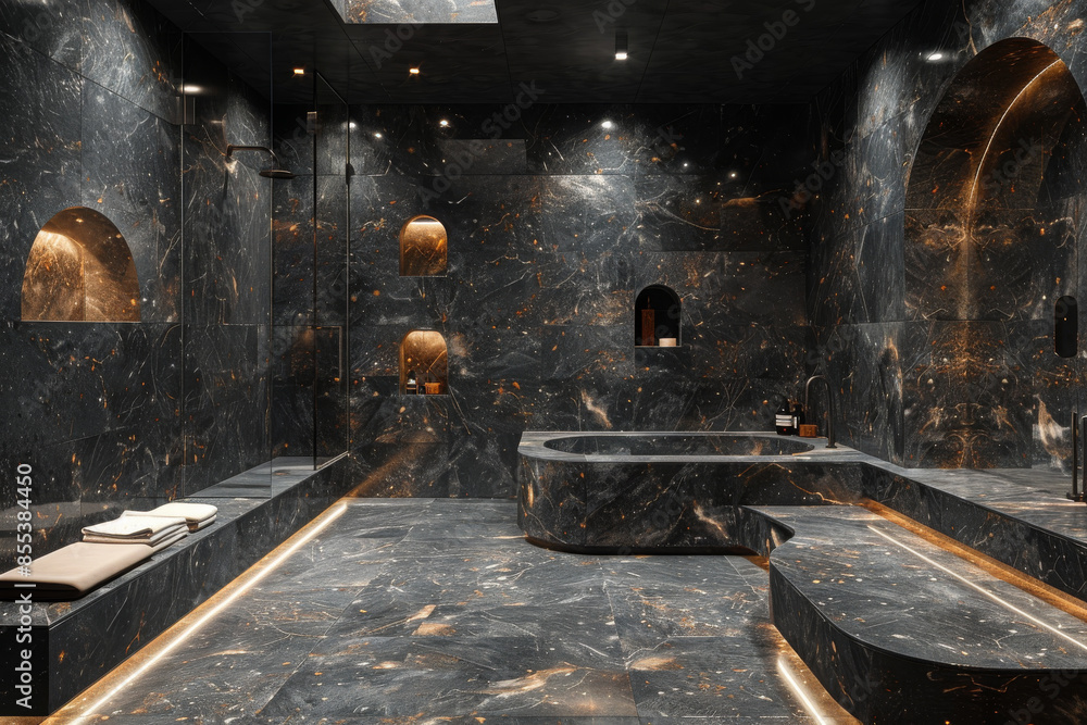 Naklejka premium Black and Marble Bathroom Corner