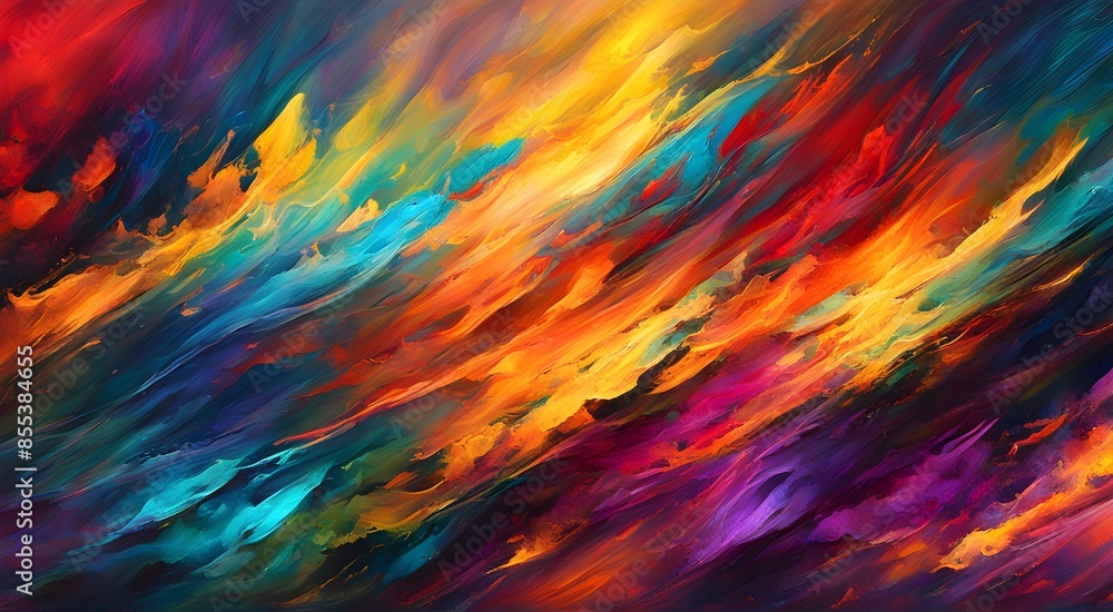 Obraz premium A colorful painting with a lot of different colors and brush strokes