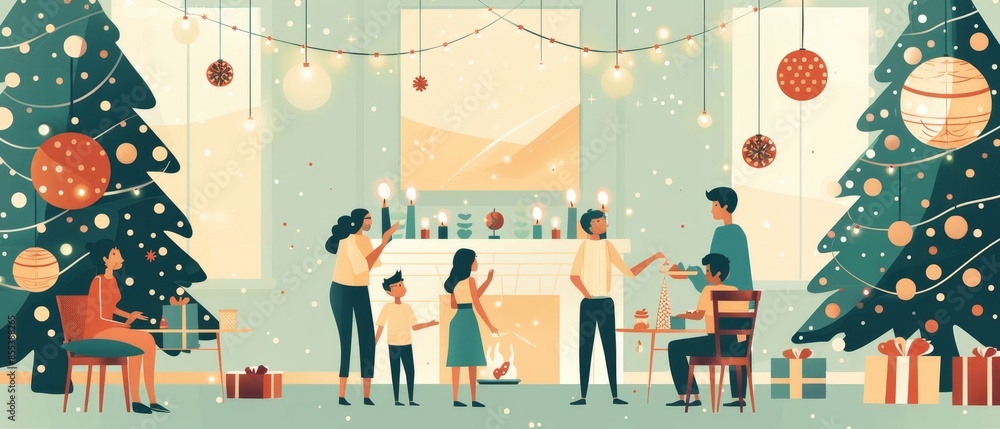 Family Gathering flat design top view National Holiday animation Complementary Color Scheme Family Gathering flat design top view National Holiday animation Complementary Color Scheme