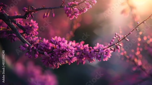 Abstract of Eastern Redbud Tree Cercis Canadensis Judas tree native to eastern North America shown here in full bloom in south central Kentucky Shallow depth of field : Generative AI photo